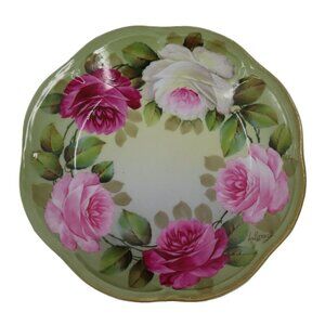 Mignon ZS & Co Bavaria Hand Painted L Renault Pink Rose Flower Flowers Plate VTG